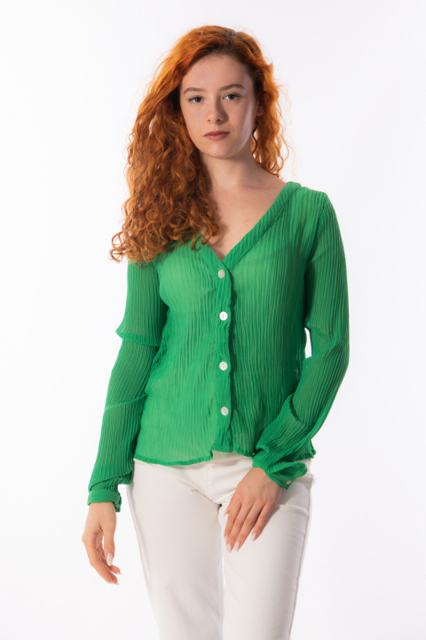Дамска ефирна риза в зелено с ефект солей