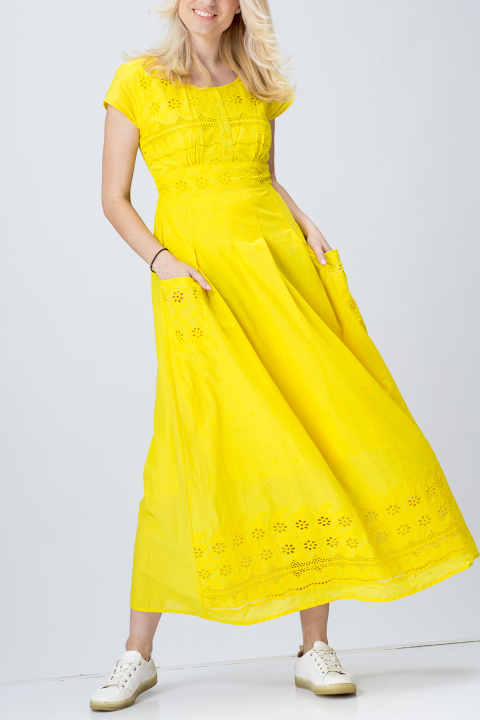 Дълга рокля от памук в жълто