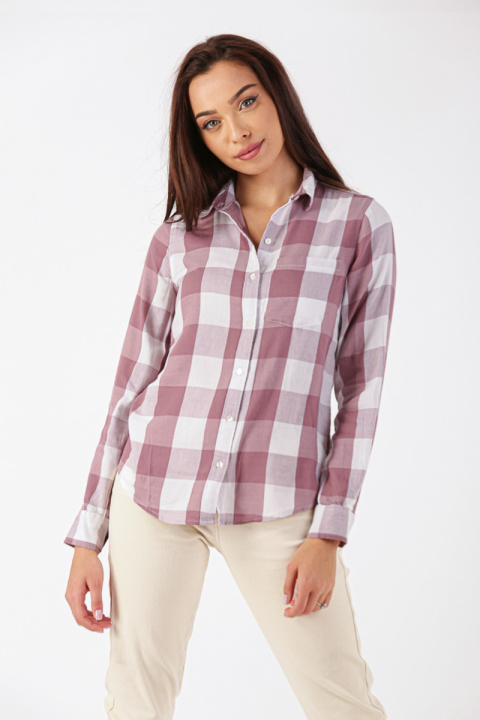 Дамска риза от памук в розово и бяло каре