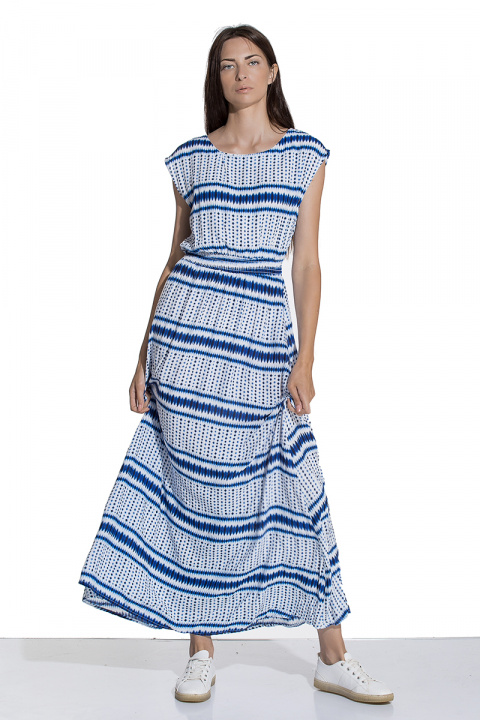 Дамска дълга рокля със син акварелен пртинт