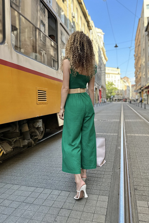 Дамски 7/8 гащеризон от памук в зелено с ластично бюстие