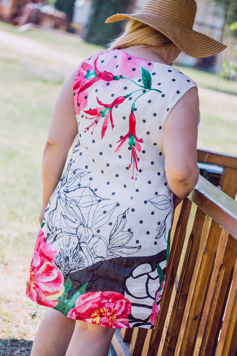 МАКСИ ленена рокля с принт от цветя и точки