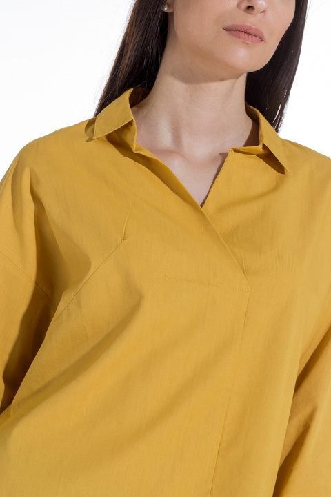 Дамска блуза тип риза от памук в горчица