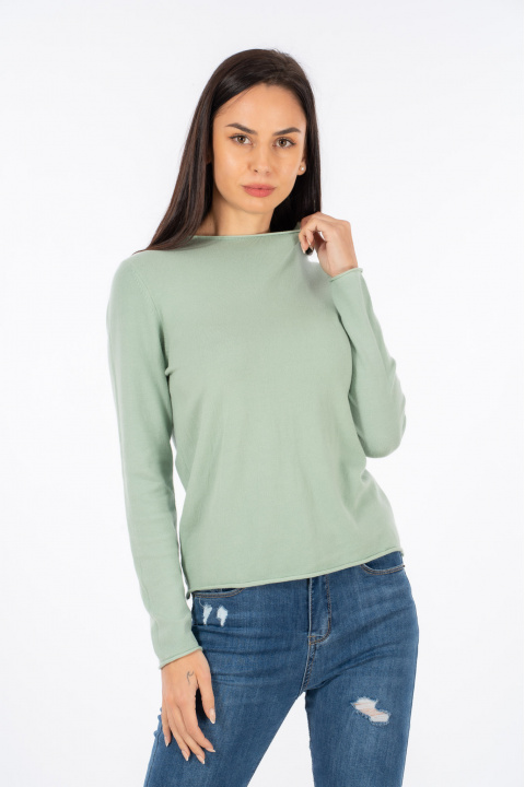 Дамска изчистена блуза от фино плетиво в зелена резеда