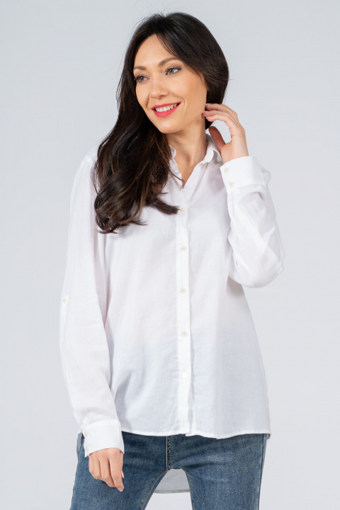 Дамска риза в бяло със страничен бежов кант