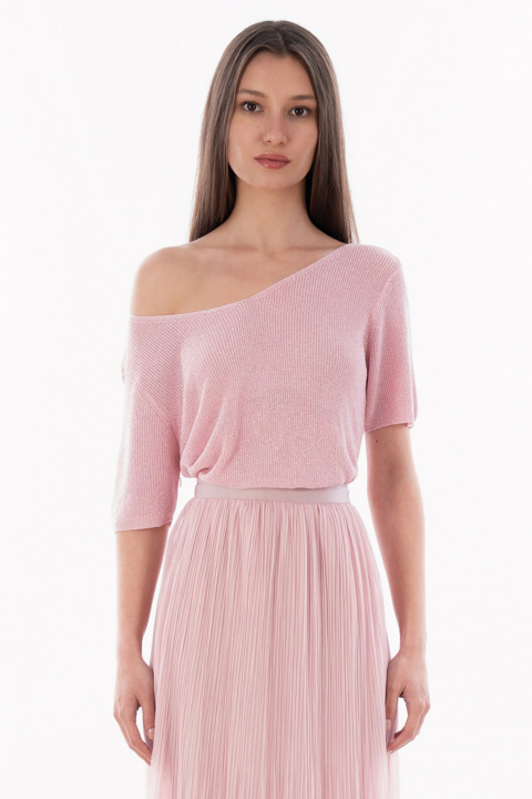 Дамска блуза в розово с нишка ламе