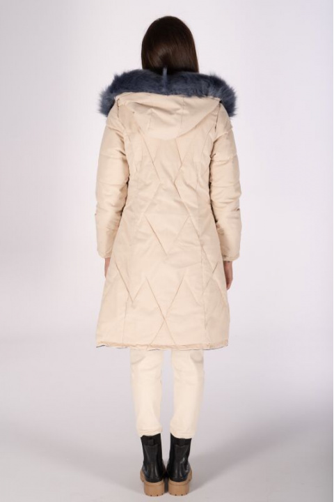 Дамско зимно двулицево яке в бежово и синьо