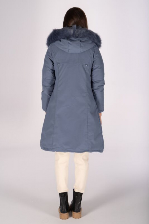 Дамско зимно двулицево яке в бежово и синьо