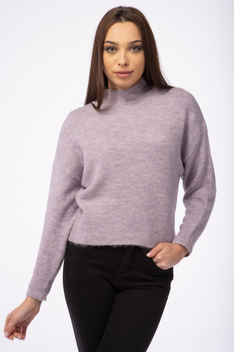 Дамски къс пуловер в светлолилаво с ефект мохер