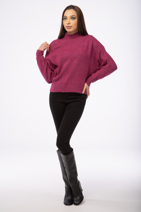 Дамски къс пуловер в цикламено розово с ефект мохер