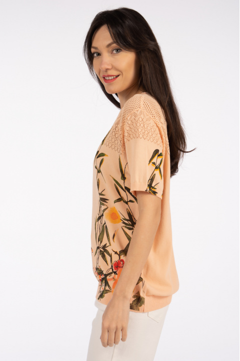 Дамска блуза в прасковено розово с принт странични цветя