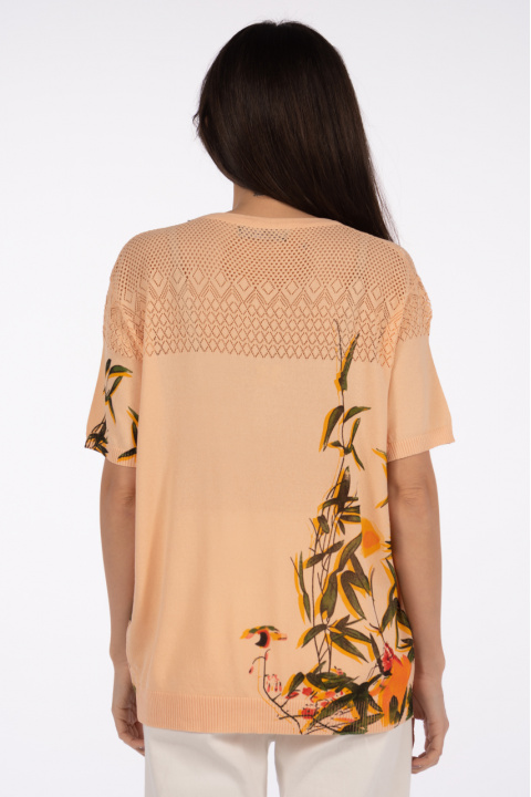 Дамска блуза в прасковено розово с принт странични цветя