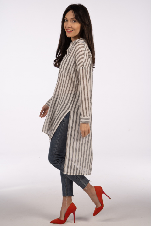 Дамска риза тип туника в бяло с черно райе