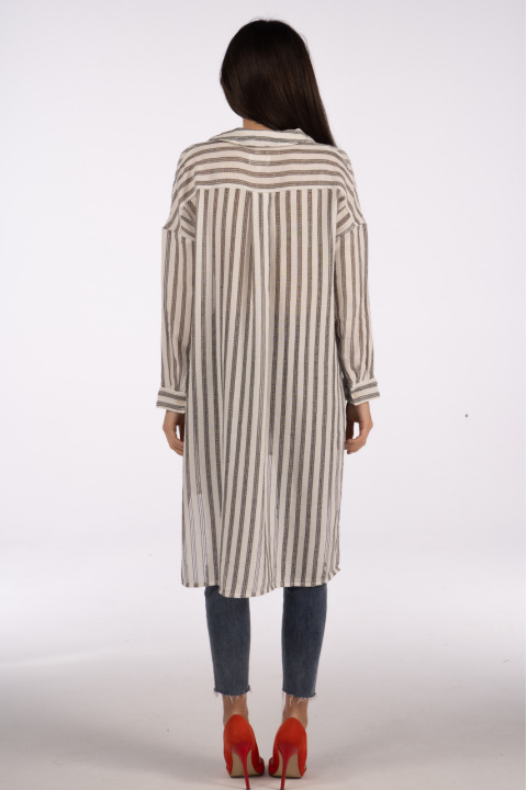 Дамска риза тип туника в бяло с черно райе