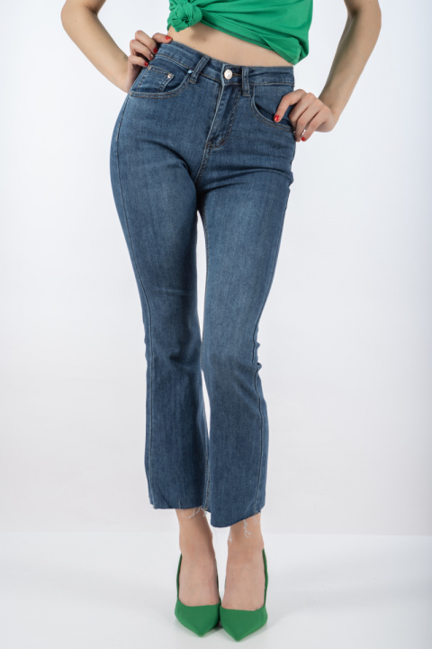 Дълги дънки тип чарлстон в синьо с разнищени краища