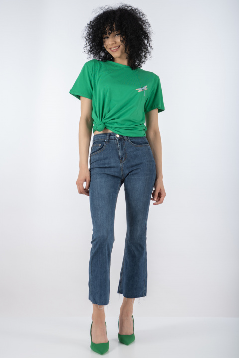 Дълги дънки тип чарлстон в синьо с разнищени краища