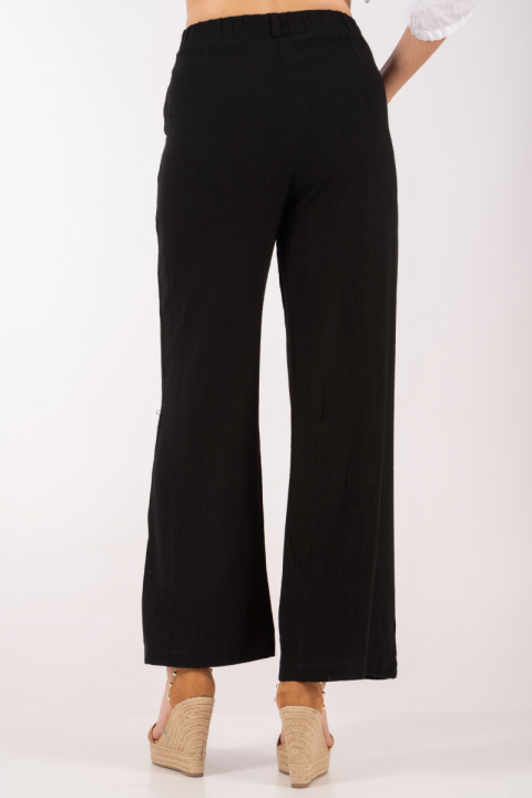 Дамски широк панталон от лен и памук в черно