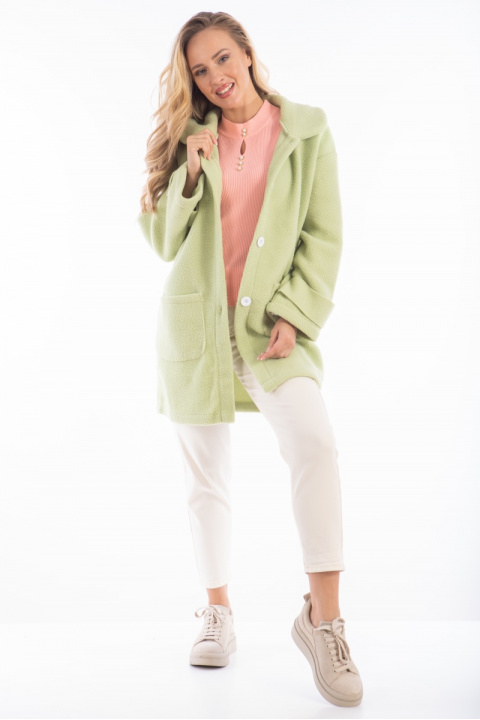 Дамско широко пухкаво палто в светлозелено