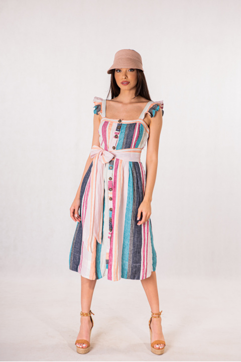 Ефектна рокля с цветни вертикални райета