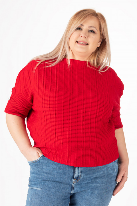 Макси пуловер с релефна плетка в червено