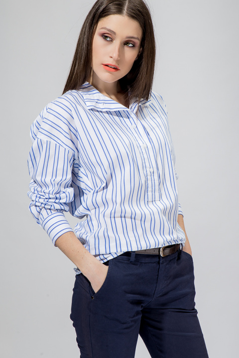 Дамска блуза тип риза със синьо рае