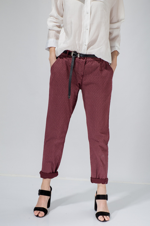 Дамски памучен панталон в бордо