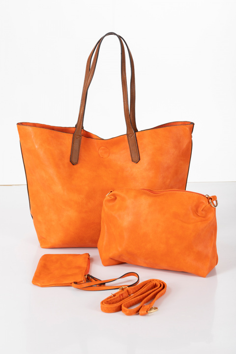 Дамска голяма чанта 3в1 в оранжево