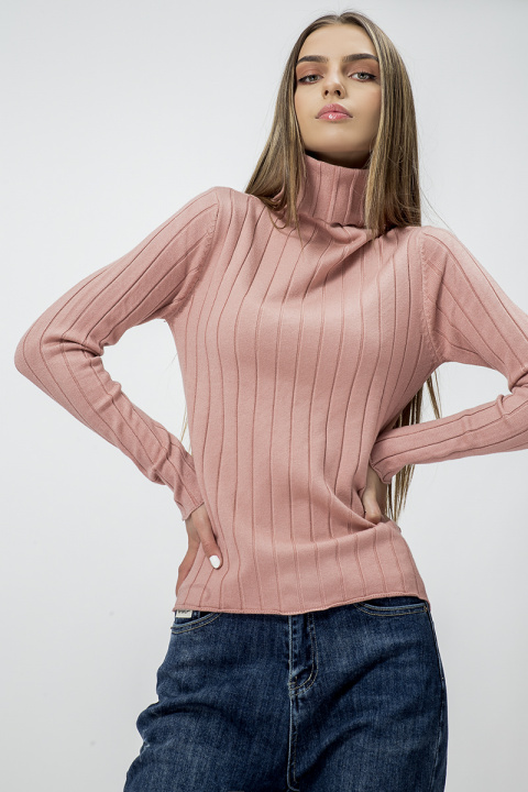 Дамски пуловер с поло яка в розово
