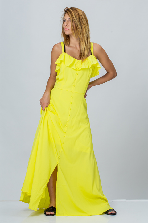 Ефектна дълга рокля в жълто