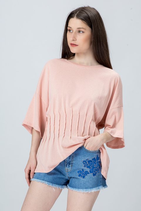 Свободна блуза от памучно трико в нежно розово