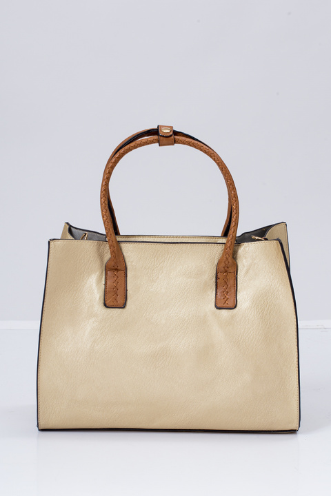 Дамска чанта в комплект от четири части в златен бронз