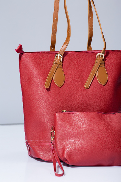 Дамска чанта 2в1 в червено с регулеруеми дръжки