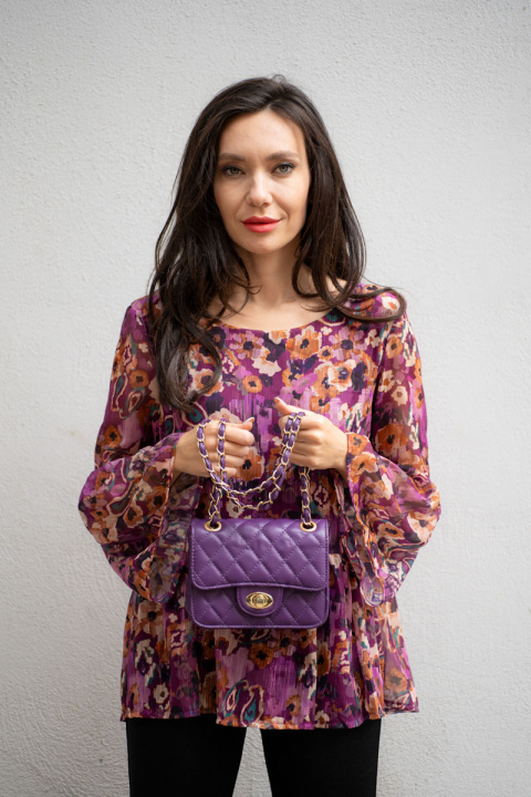 Мини дамска капитонирана чанта в лилаво