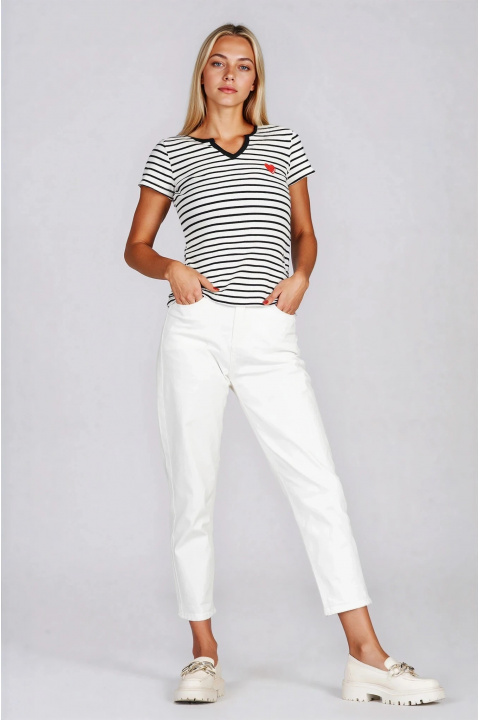 Дамкса блуза с райран черно-бял принт и малко червено сърце