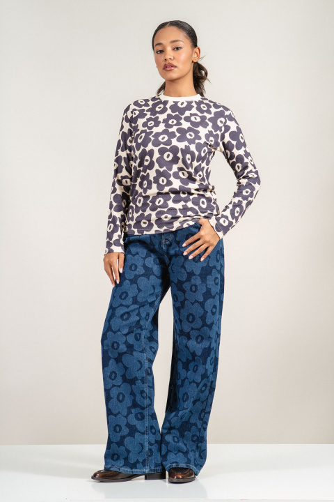 Дамска блуза ''Dragonfly''от органичен памук с принт лилави цветя