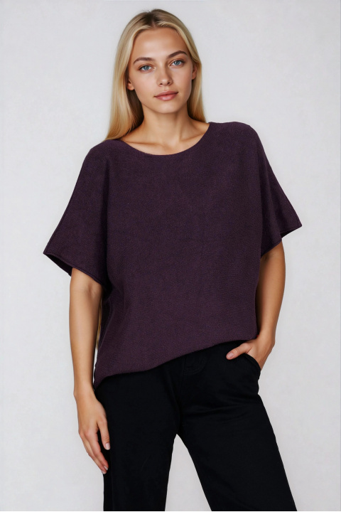 Дамска блуза от фино плетиво в цвят патладжан