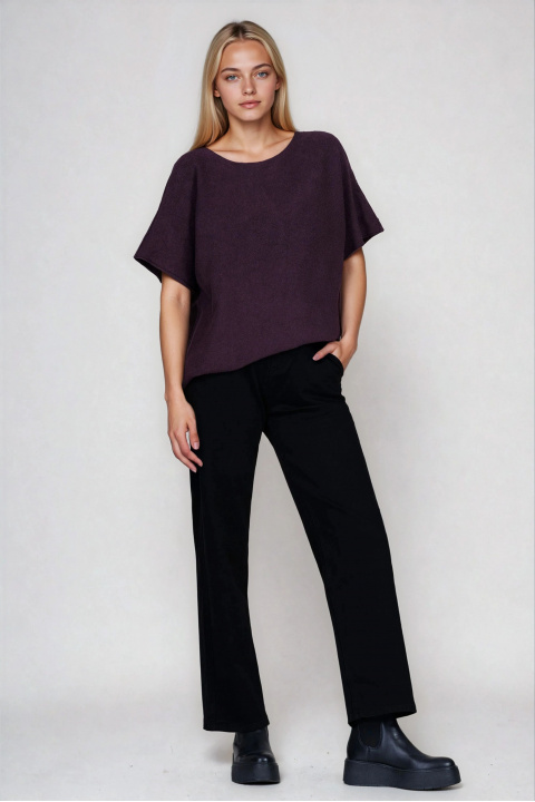 Дамска блуза от фино плетиво в цвят патладжан