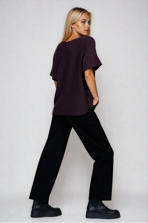 Дамска блуза от фино плетиво в цвят патладжан