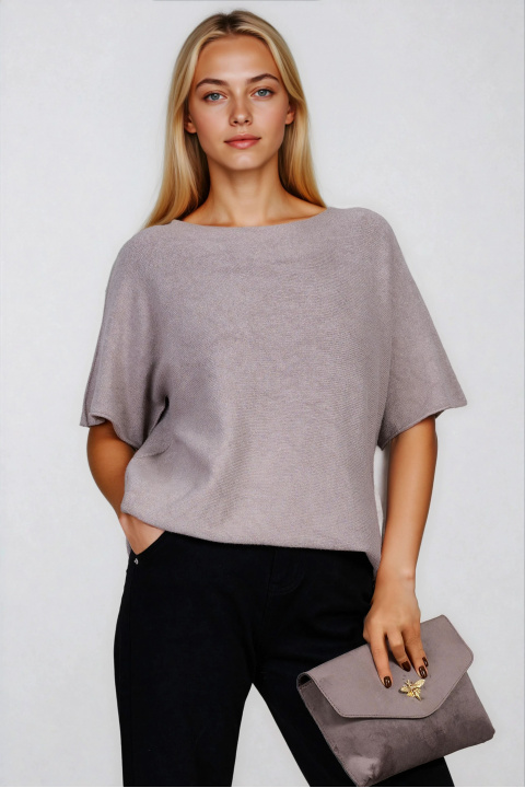 Дамска блуза от фино плетиво в цвят визон