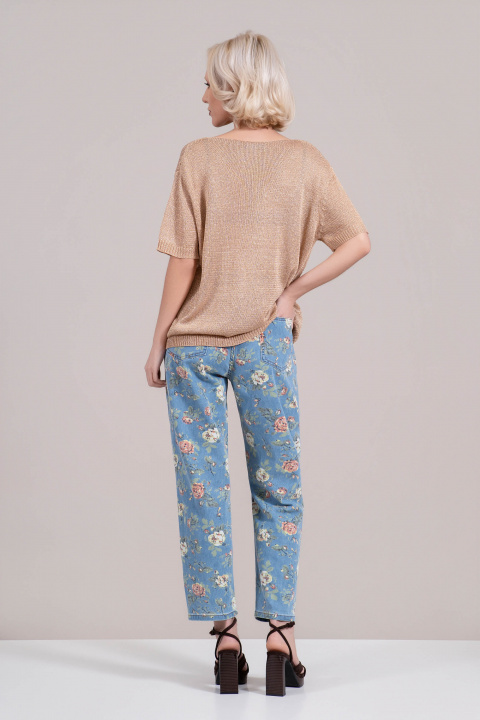 Дамска блуза от фино плетиво в златисто с остро деколте и нишка ламе