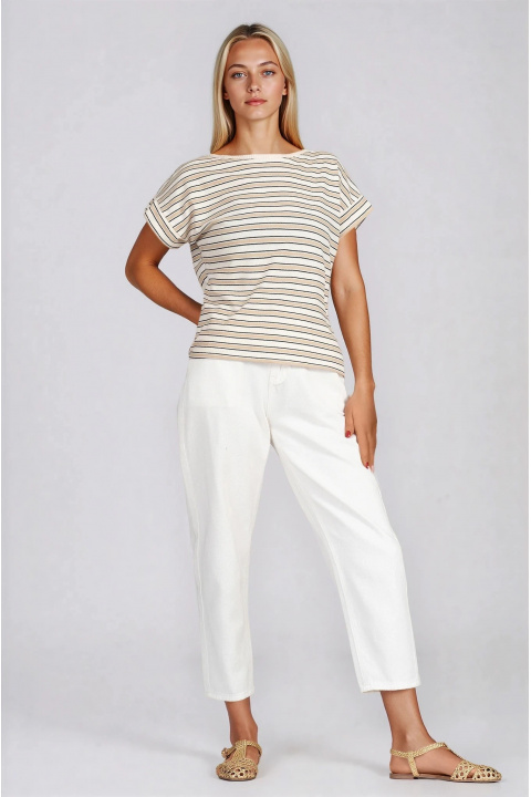 Дамска блуза от памук с бежово-черно райе