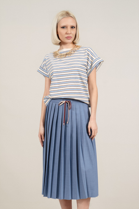 Дамска блуза от памук с бежово-синьо райе