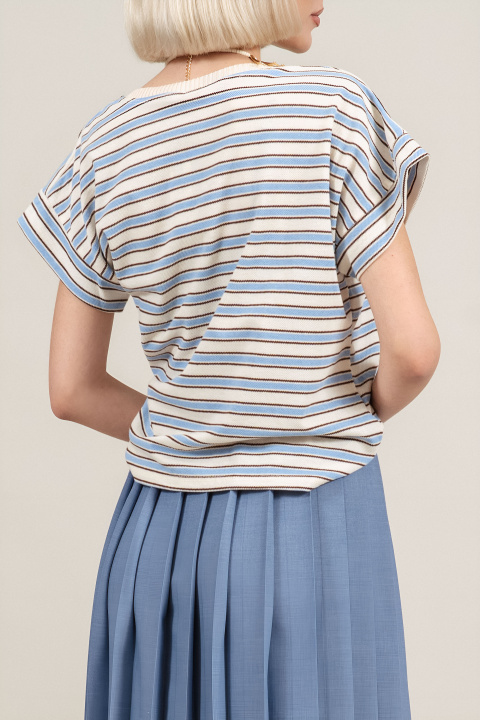 Дамска блуза от памук с бежово-синьо райе