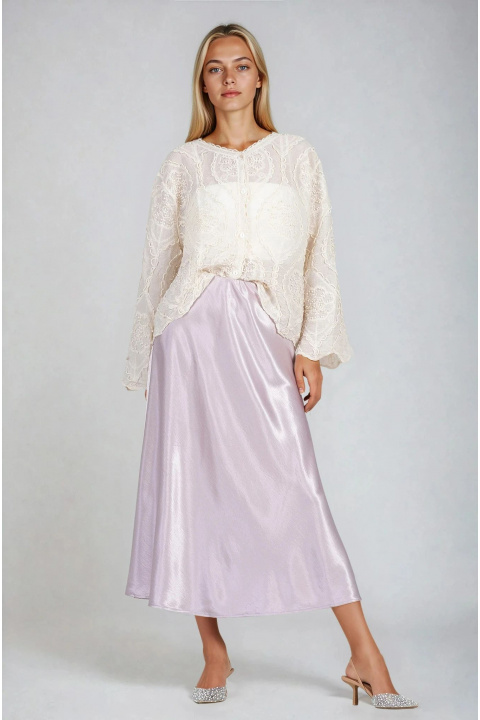 Дамска блуза от памук в цвят екрю с релефна бродерия и свободна кройка