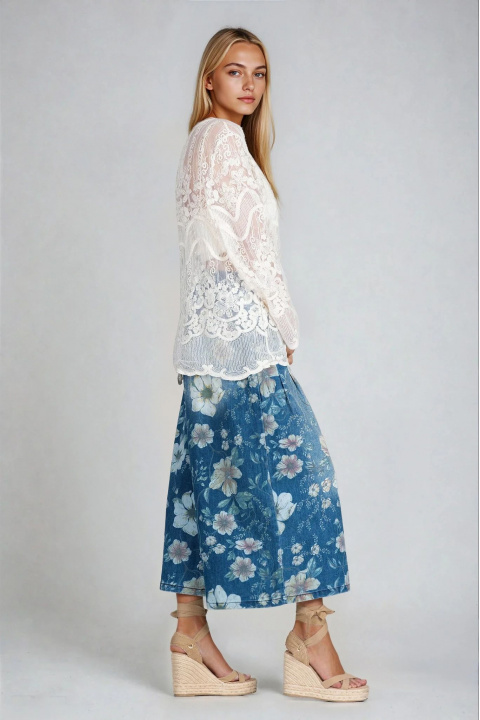 Дамска блуза от тюл в цвят екрю с бродерия и ефектна дантела