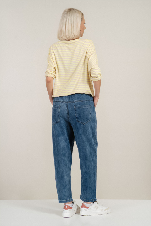 Дамска блуза от вискоза в жълто с бежово райе и свободна кройка