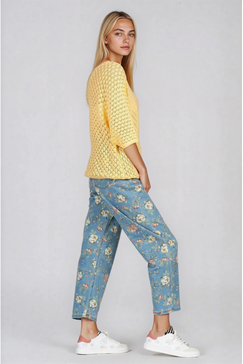 Дамска блуза в жълто със свободна кройка и едро петиво