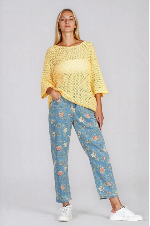 Дамска блуза в жълто със свободна кройка и едро петиво