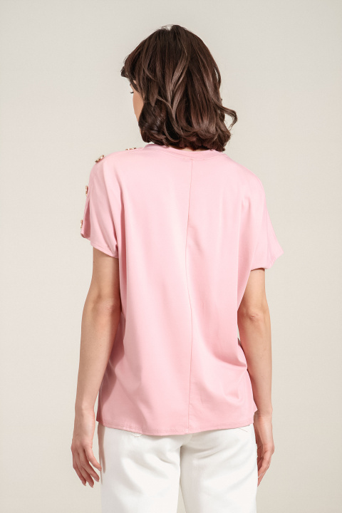 Дамска блуза в розово със свободна кройка и декоративни копчета