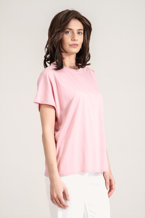 Дамска блуза в розово със свободна кройка и декоративни копчета